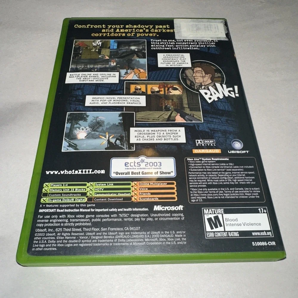 XIII 13 Thirteen (Xbox, 2003) Complete CIB W/ Registration Card